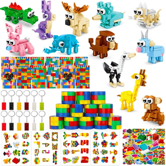 Miguelina 146 Pack Building Blocks Party Favor, Building Blocks Party Supplies Tote Bag Notebook Bracelet Keychain Stamps Stickers for Birthday Party Decoration Gifts Class Reward Y101