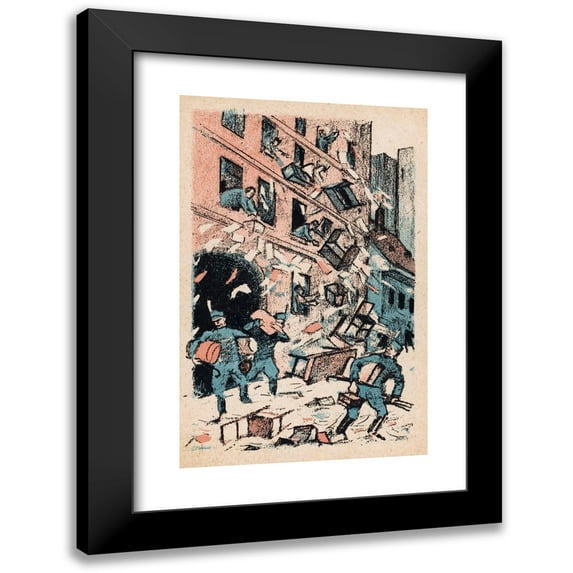 Mihály Biró 11x14 Black Modern Framed Museum Art Print Titled - House Councils Are Thrown on the Street by Soldiers (1920)