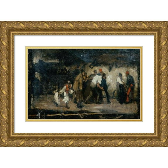 Mihály Munkácsy 18x13 Gold Ornate Wood Frame and Double Matted Museum Art Print Titled - Hungarian Village Scene