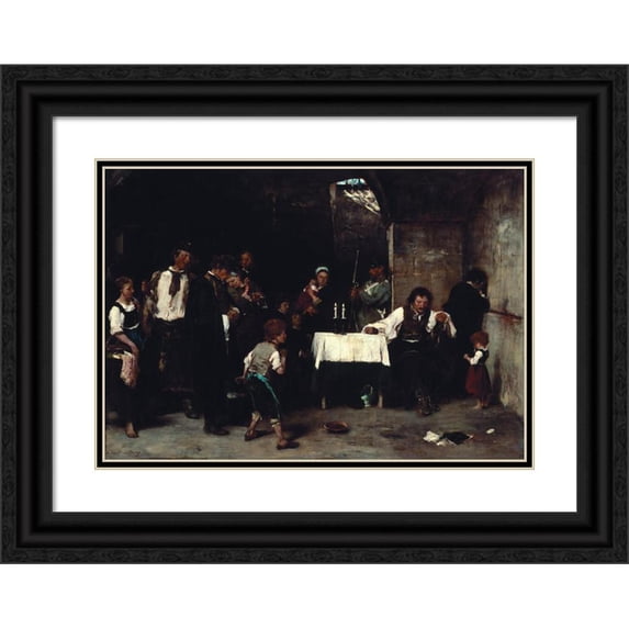 Mihály Munkácsy 24x18 Black Ornate Framed Double Matted Museum Art Print Titled: Condemned Cell I (1870)