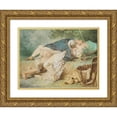 thumbnail image 1 of Mihály Zichy 14x12 Gold Ornate Wood Frame and Double Matted Museum Art Print Titled - Lovers in a Park (1865), 1 of 4