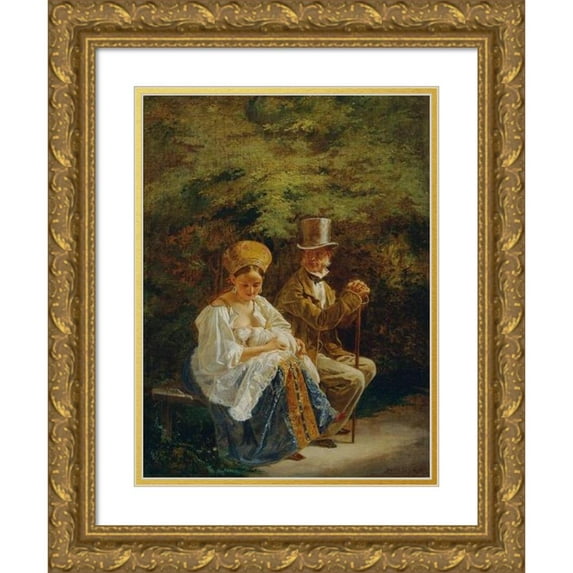 Mihály Zichy 19x24 Gold Ornate Framed and Double Matted Museum Art Print Titled - The Old Hagestol of the Old Bachelor (1847-1850)