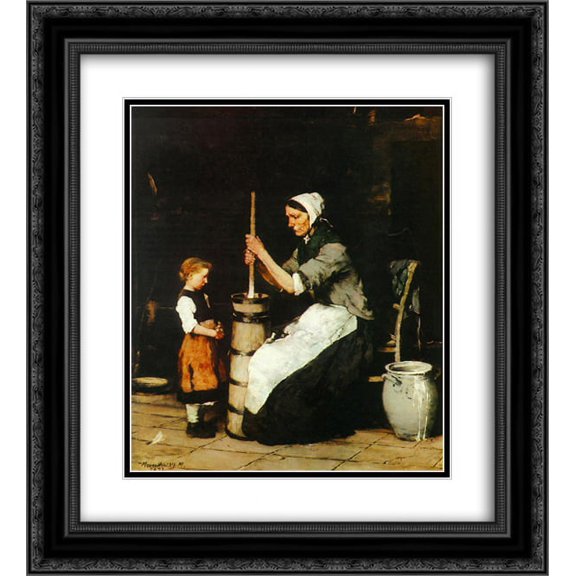 Mihaly Munkacsy 2x Matted 20x24 Black Ornate Framed Art Print 'Churning Woman'