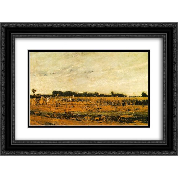 Mihaly Munkacsy 2x Matted 24x20 Black Ornate Framed Art Print 'Corn Field'