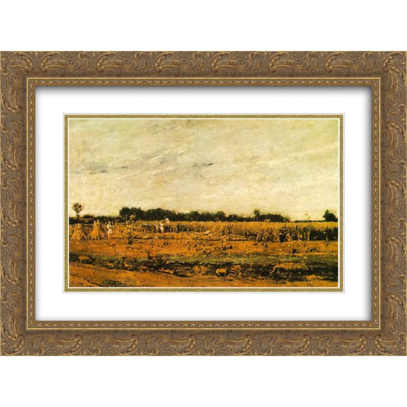 Mihaly Munkacsy 2x Matted 24x20 Gold Ornate Framed Art Print 'Corn Field'