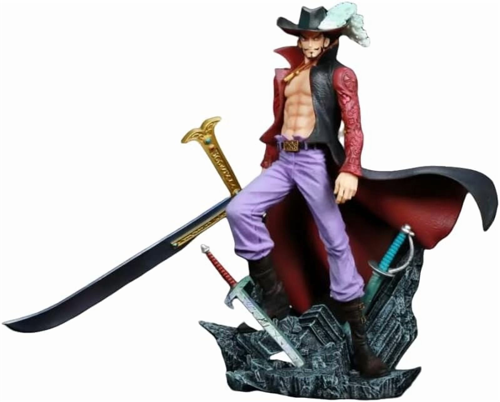 Mihawk Figure Fighting Long Sword Dracule Mihawk Action Figures 28cm/11inch PVC Character Figurine Cosplay Model Handicrafts for Anime Fans Gift