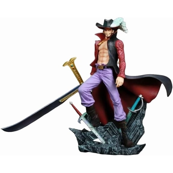 Mihawk Figure Fighting Long Sword Dracule Mihawk Action Figures 28cm/11inch PVC Character Figurine Cosplay Model Handicrafts for Anime Fans Gift