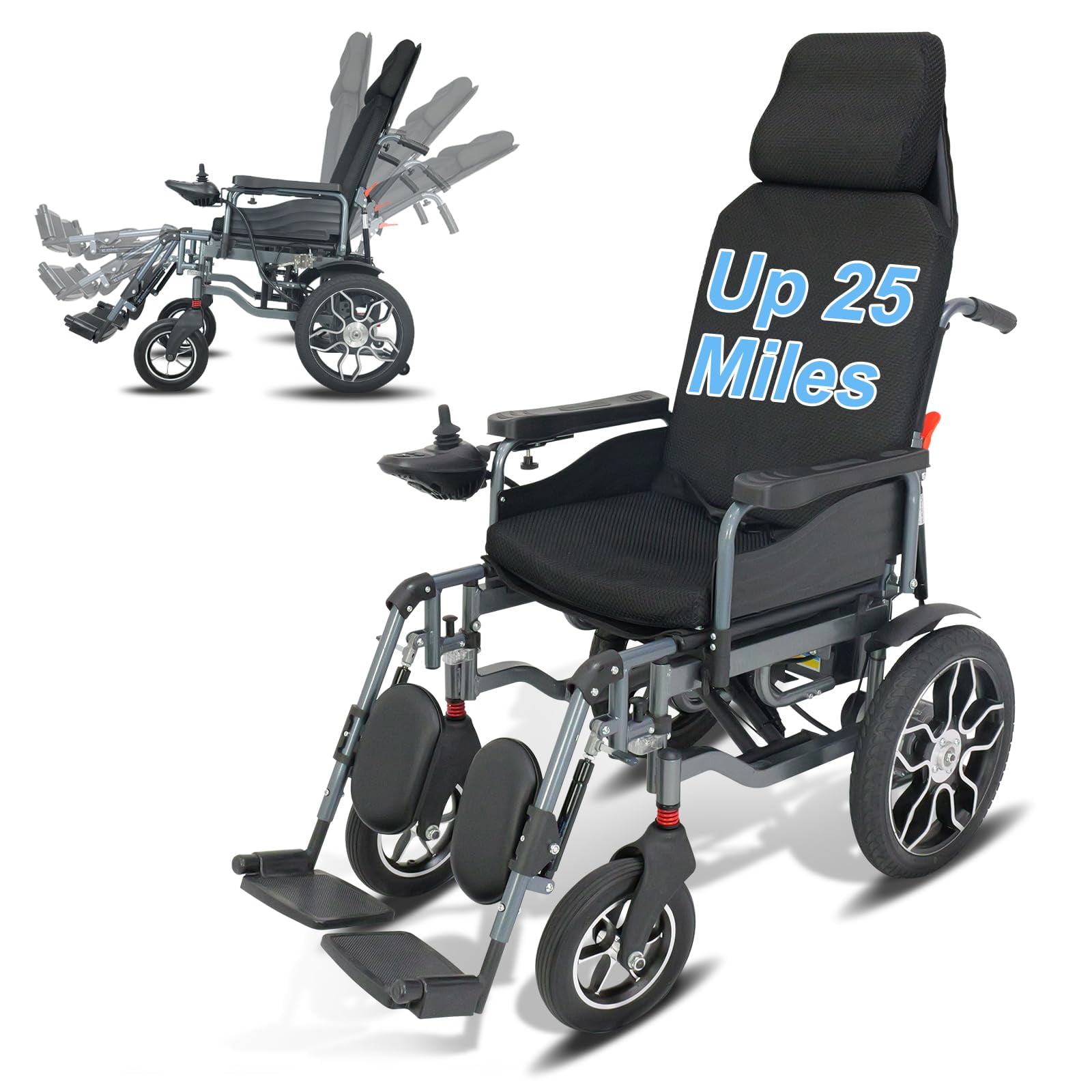 Mihayo 25 Miles Travel Range Reclining Electric Wheelchairs for Adults ...