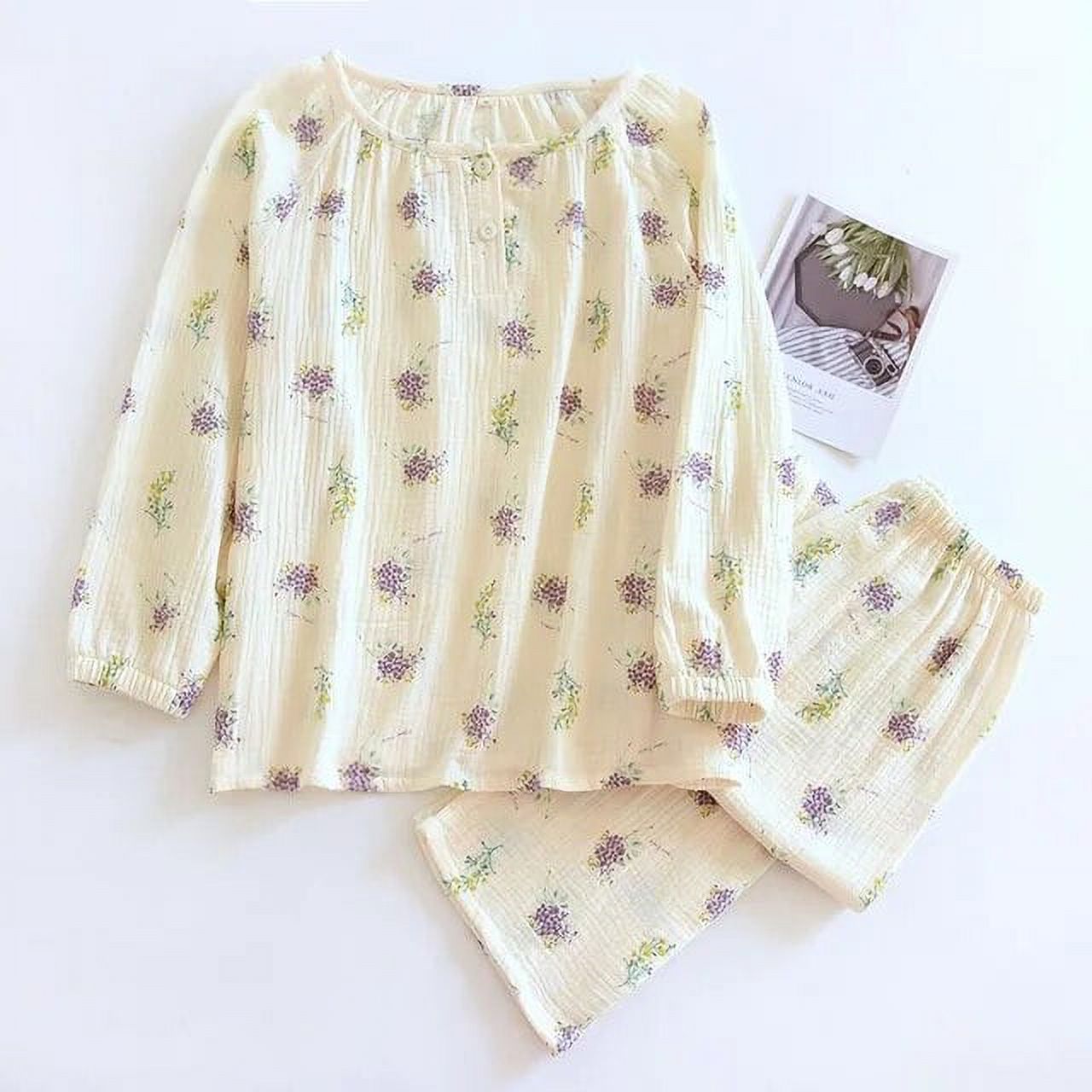 Mihoutao 100 Cotton Yarn Women Pajamas Sleepwear Floral Print Female 2