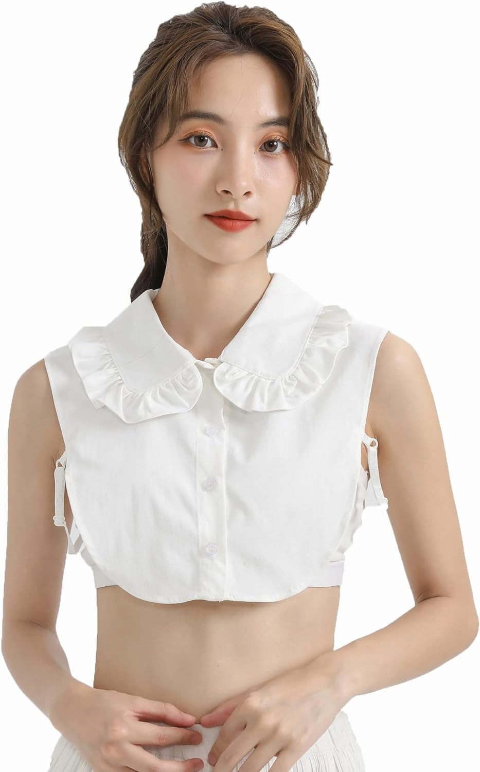 Mihoutao Womens Ruffle Fake Collar Peter Pan Collar Half Shirt Blouse