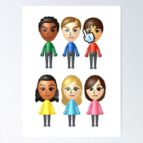 Mii Select Character Menu Retro Video Game Virtual Avatar Wall Decor, Unframed Poster