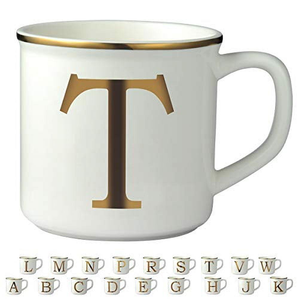 Miicol Micorave Safe Gold Initials 16 oz Large Monogram Ceramic Coffee Mug  Tea Cup for Office and Home Use, Cute Personalized Mug Gifting for Family