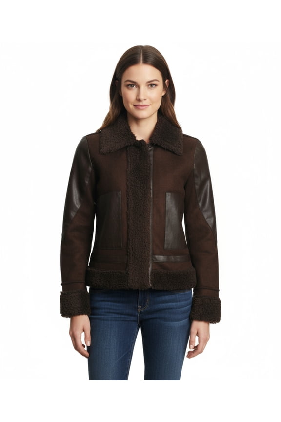 Long Sleeve Shearling Jacket with Pockets