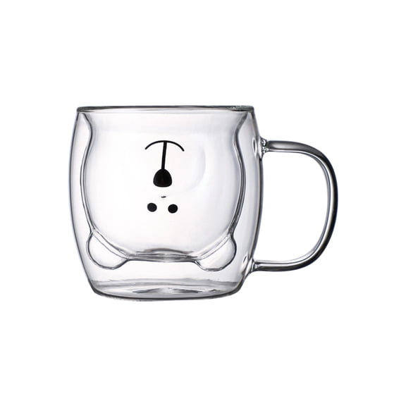 Miiottaa （1pcs）Bear Cup 8oz Glass Cup with Lid and Straw Bear Glass Bottle Mug for Milk Tea Infused Water Beverage Food Grade