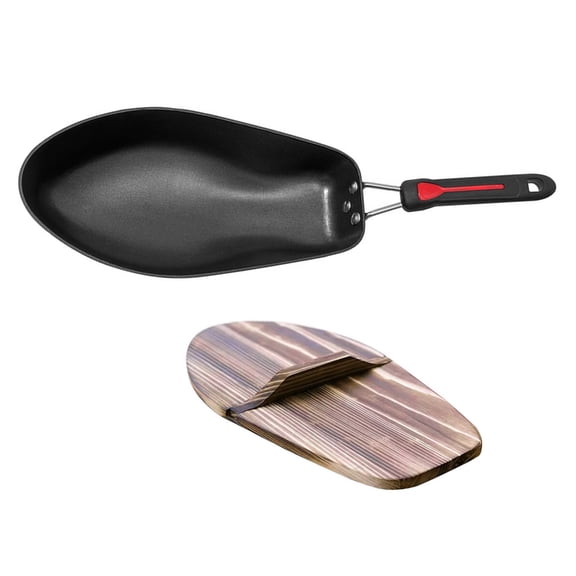 Miiottaa 3D Nonstick Fish Pan with Wood Handle Frying Pan Suitable for Even Heating