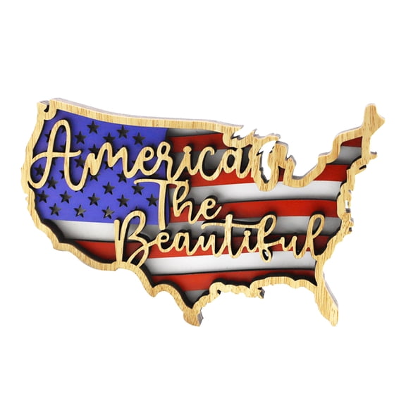Miiottaa America The Beautiful Carved Wooden Hanging Oanrment USA Map 4th of July Decor