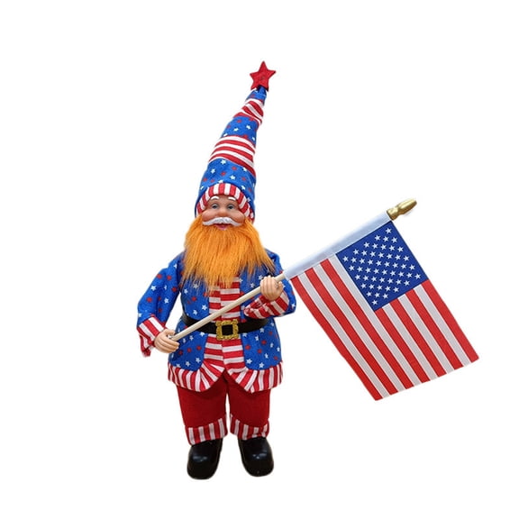 Miiottaa American Independence Day Beard Gome Man Holding National Flag for Doll for 4th of July Home Bedroom Office Desktop Decoration Patriotic Ornament