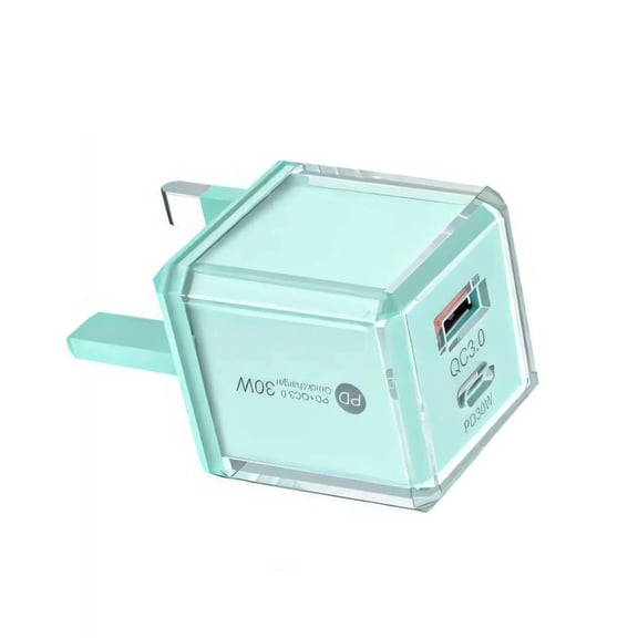 Miiottaa Clear Design 30W Fast Charging Adapter With Type C And USB A Port UK Plug Transparent Case For Smartphones Tablets