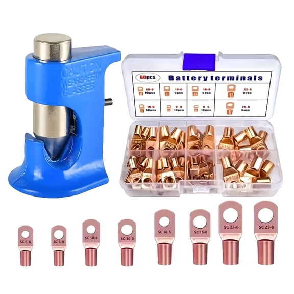 Miiottaa Efficient Hammer Lug Crimper Tool Includes 60Pcs Battery Cable Ends Terminals For Quick And Safe Wire Termination