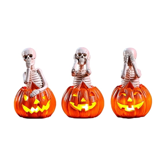 Miiottaa Halloween Decoration Jacks-O-Lantern Pumpkins Skull Figurines Hear See Speak No