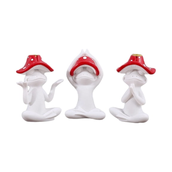 Miiottaa Handcrafted Resin Meditations Frogs Sculpture With Mushroom Hat 3Pcs Home Decors