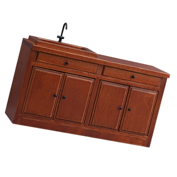 Miiottaa Handcrafts 1:12 Wooden Kitchen Sink Unit Cabinet With Openable Drawer and Door For Doll House Landscape Scene Display
