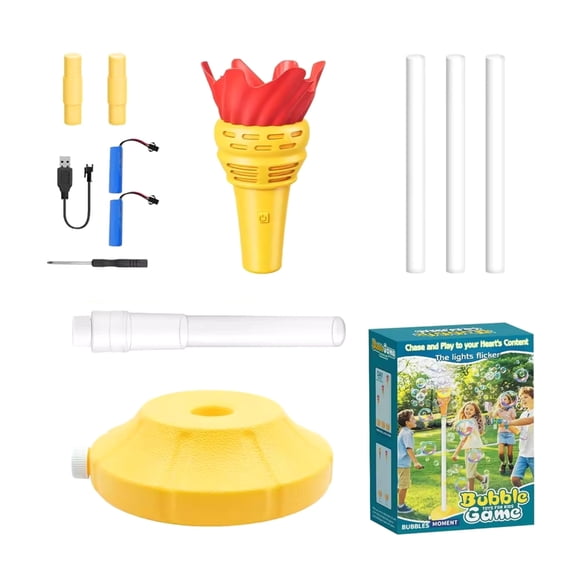 Miiottaa Light Up Music Bubble Machine With Sound Effects Torch Shape Bubble Blower Rechargeable Bubble Maker For Park Beach Game