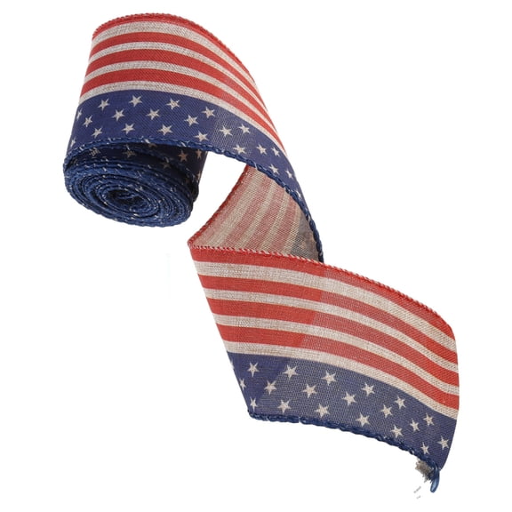 Miiottaa Patriotic Stripe Wire Satins Ribbon for Memorials Day Gift Wrapping Ribbons