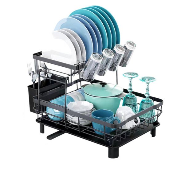 Miiottaa Permanent ABS Double Deck Dish Rack Tool Drying Shelf Dense Kitchen Storage Solution