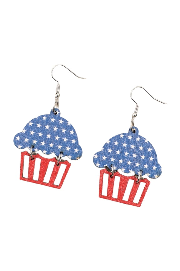Retro Style Wooden Earrings with Cupcake Design Perfect For July 4th Festivities