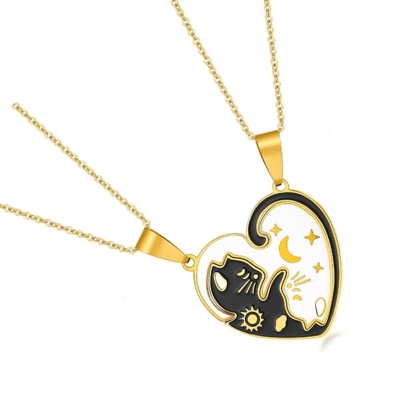 Miiottaa Romance Feline Design Splice Necklace Black White for Couples Symbolizing Unity Metal Neck Chain Perfect Present