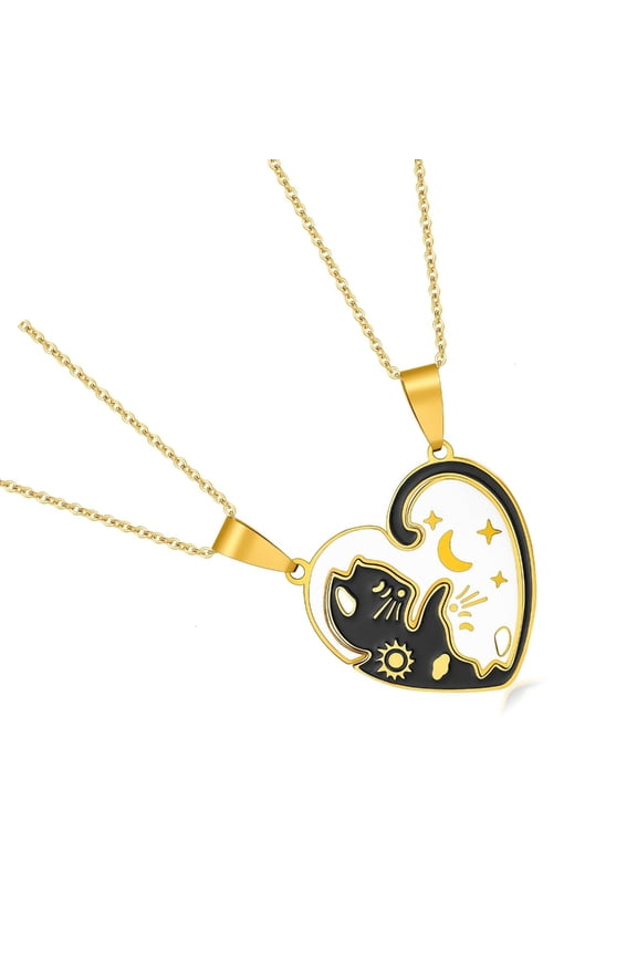 Romance Feline Design Splice Necklace Black White for Couples Symbolizing Unity Metal Neck Chain Perfect Present