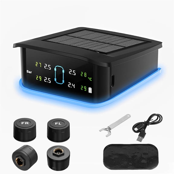 Miiottaa Solar Propelled External Tire Pressure Monitoring Structure For 4 & 6 Wheel Automobiles With Live Alerts And Permanent ABS Housing