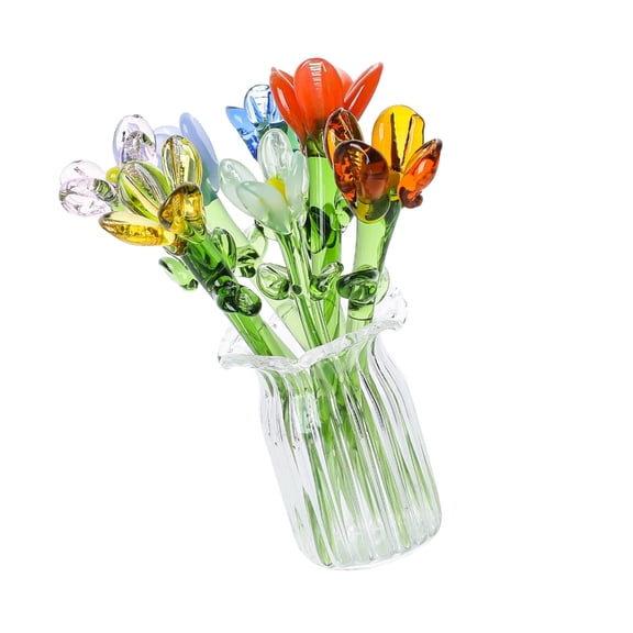 Miiottaa Sophisticated Miniature Glass Flower Set Enhances Desk Shelf Or Window Sill Decors Elegant Desktop Arrangement