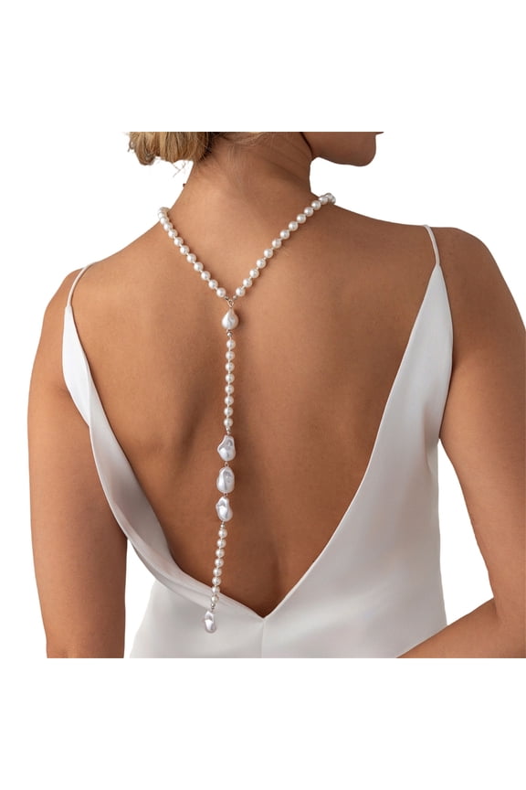 Stylish Long Back Chain Necklace Adorned With Irregular Baroque Pearls Handmade Pearls Neck Chain Accessory