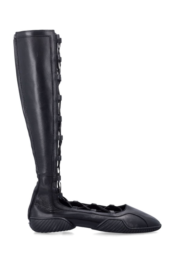 Mathilda Black Leather Gladiator Lace Ballerinas Black (Women's)
