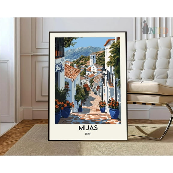 Mijas Costa del Sol Malaga Spain Cityscape Wall Art Travel Decor, Unframed Paper Poster 8x10in