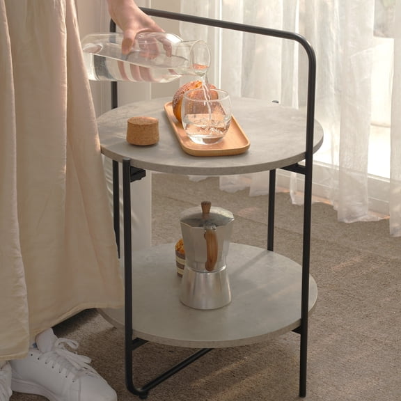 Mijas Wooden Side/End Table, 2-Tier Space Saving End Table, Multi-Functional Bar Cart & Serving Stand for Sofa, Home, Kitchen, with Brown