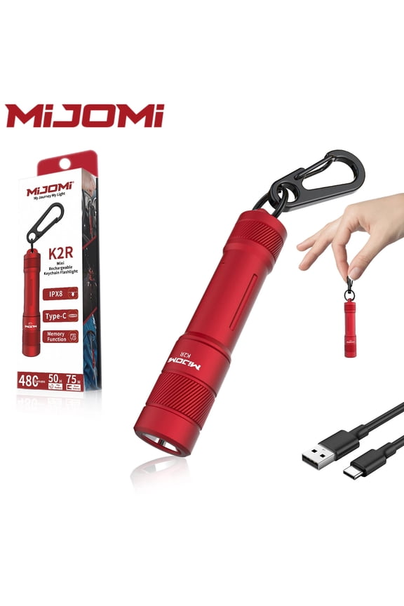 K2R Mini Keychain Flashlight 480 Lumens 10440 rechargeable & AAA Dual-fual Flashlight IPX8 waterproof flashlight Portable lightweight LED Torch Key Light EDC for Hiking, Camping, Reading