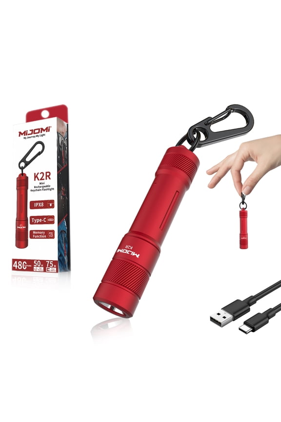 K2R Mini Keychain Flashlight 480 Lumens 10440 rechargeable & AAA Dual-fual Flashlight IPX8 waterproof flashlight Portable lightweight LED Torch Key Light EDC for Hiking, Camping, Reading