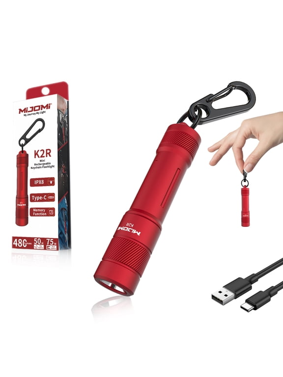 K2R Mini Keychain Flashlight 480 Lumens 10440 rechargeable & AAA Dual-fual Flashlight IPX8 waterproof flashlight Portable lightweight LED Torch Key Light EDC for Hiking, Camping, Reading
