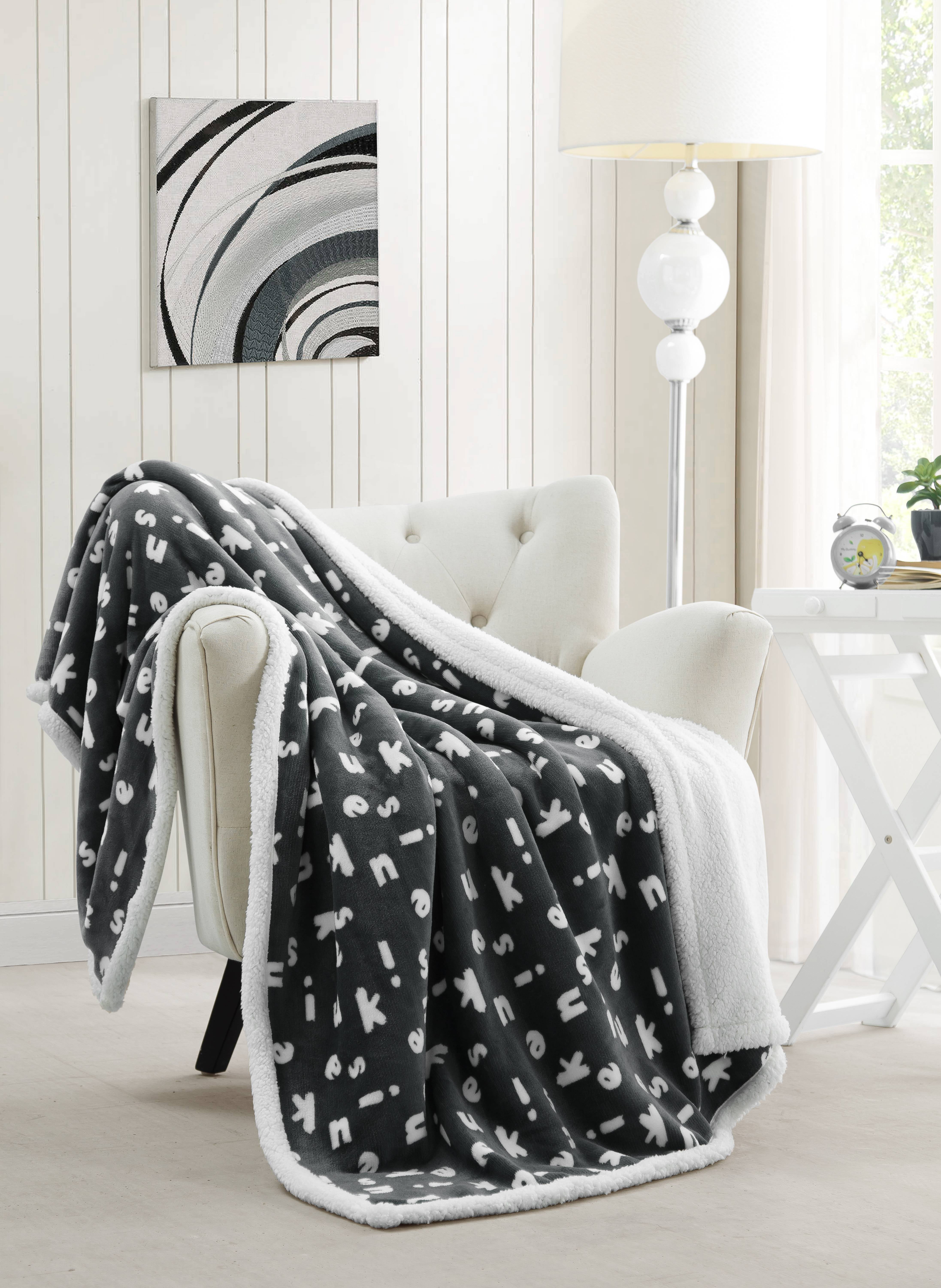 Mika kensie Worded Sherpa Fleeced Throw Blanket