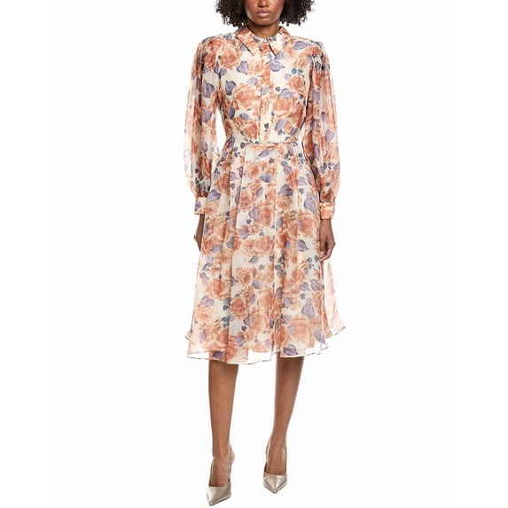 Mikael Aghal womens Print Midi Dress, 6, Tan