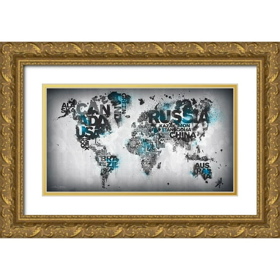 Mikael D. Design 14x10 Gold Ornate Wood Framed with Double Matting Museum Art Print Titled - Minimal Blue