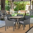 thumbnail image 1 of Mikaela Outdoor 5 Piece Acacia Wood and Wicker Dining Set with Cushions, Gray, Gray, Silver, 1 of 8