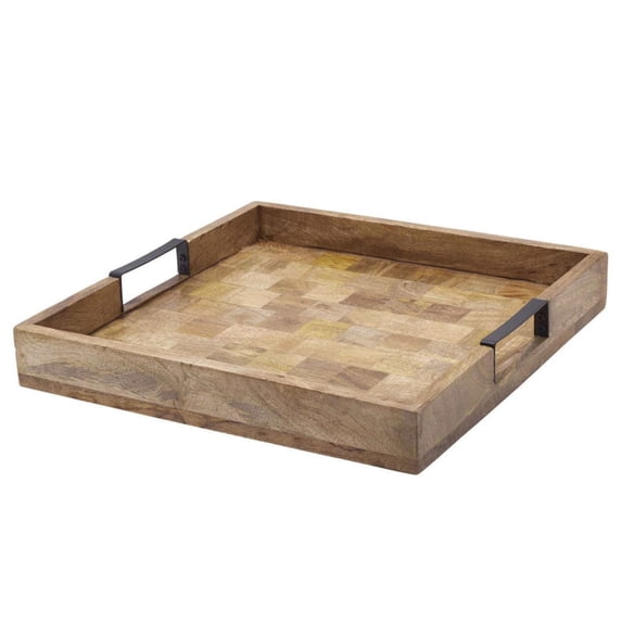 Mikasa Avery Square Lazy Susan Serving Tray - 14" Mango Wood & Iron Rotating Turntable - Dining Table Spinner for Appetizers, Cheese Displays, Cocktails, Entrées - Farmhouse Style Serveware