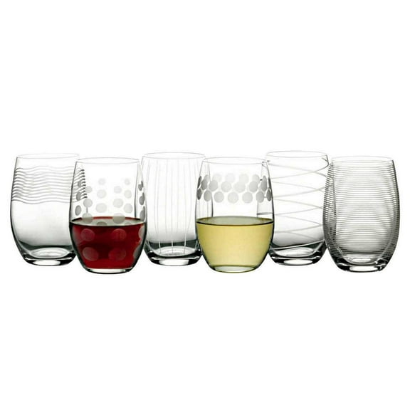 Mikasa Cheers Stemless Etched Wine Glasses, Fine European Lead-Free Crystal, 17-Ounces for Red or White Wine
