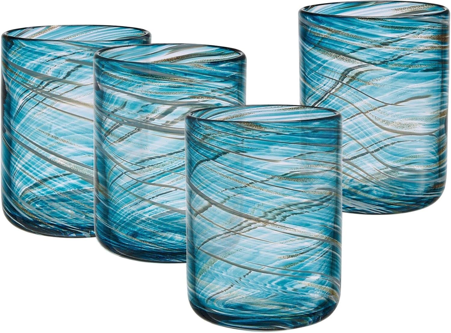 Mikasa Color Swirl Rocks Double Old Fashioned Glasses, Set of 4, Blue