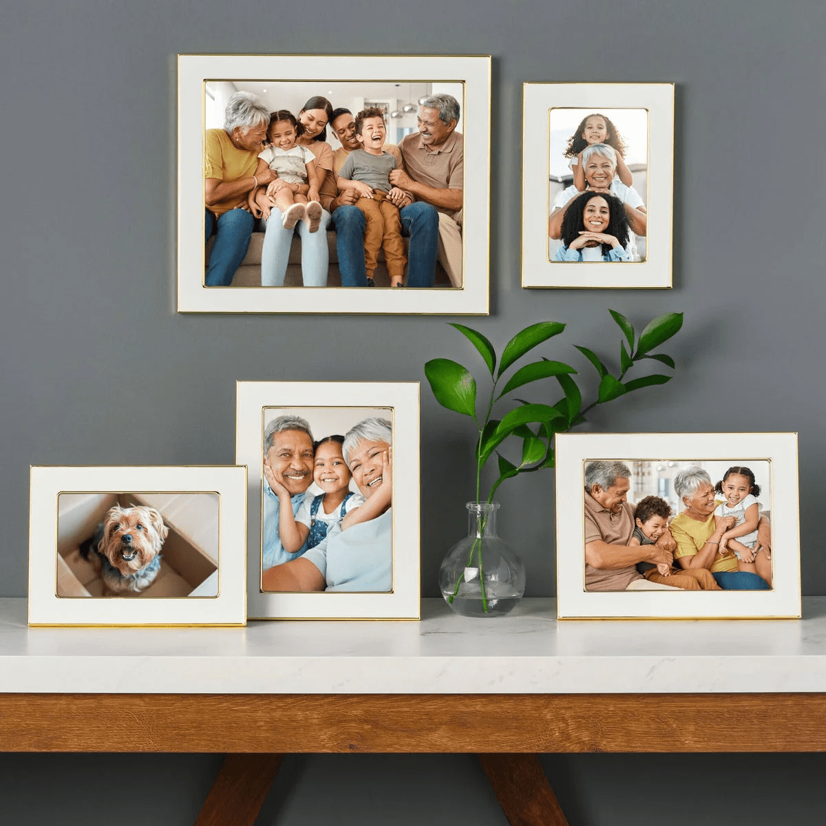 Mikasa Enamel Picture Frame Set of 5, White/Gold, 8x10, 5x7, 4x6