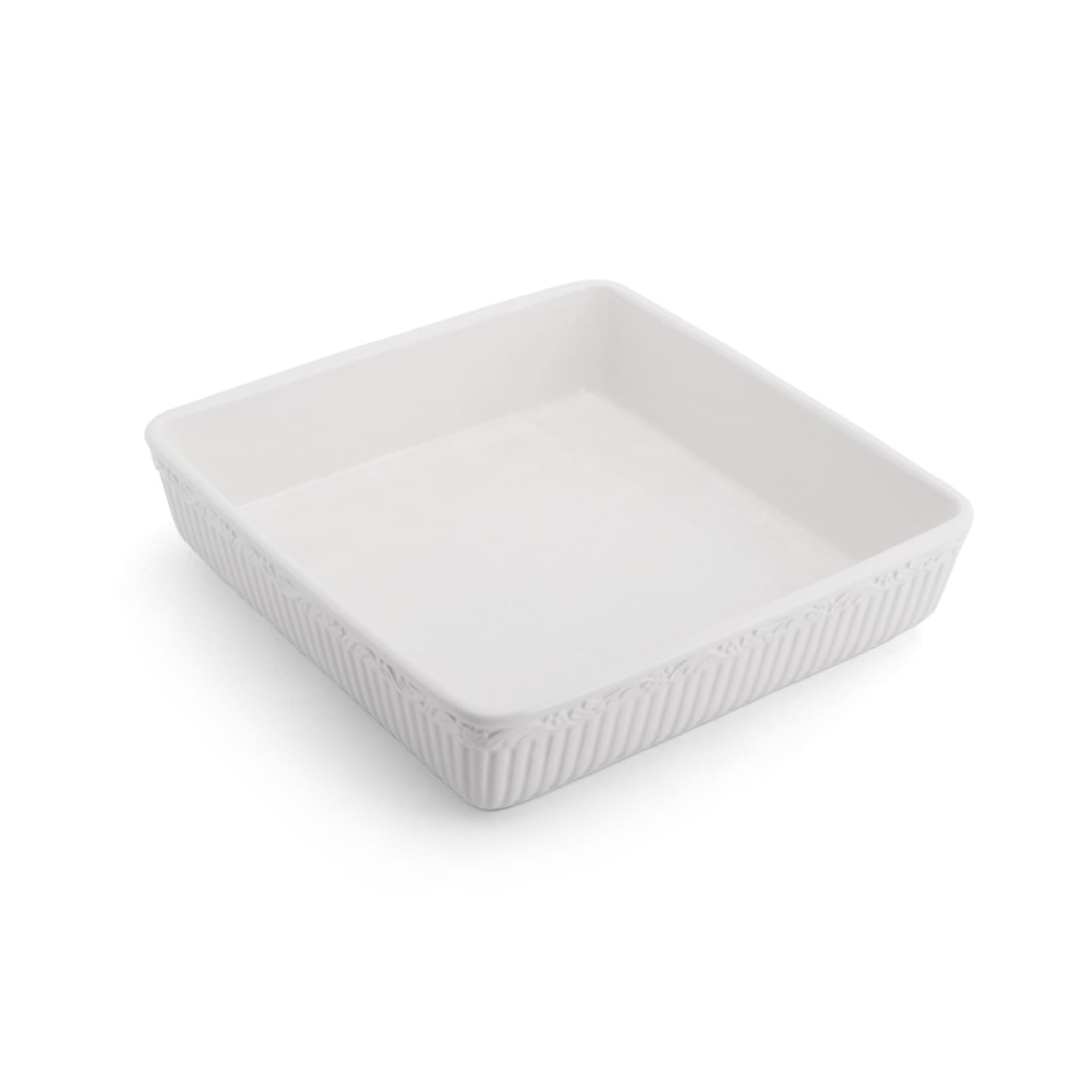 White Ridged Ceramic Square Baking Dish